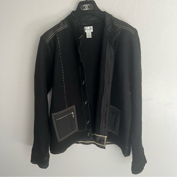 Chicos Vintage 100% Wool Button Front Mock Neck Jacket Size Large - Picture 5 of 11